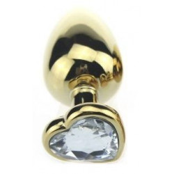 Золотистая пробка с прозрачным кристаллом-сердечком - 8 см.